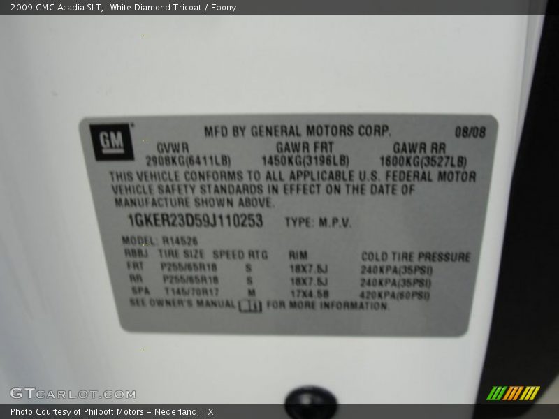 White Diamond Tricoat / Ebony 2009 GMC Acadia SLT
