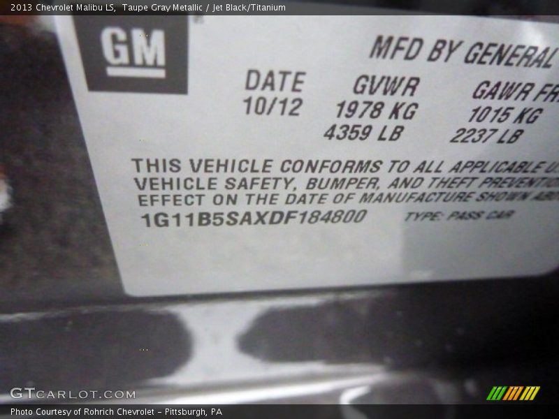 Taupe Gray Metallic / Jet Black/Titanium 2013 Chevrolet Malibu LS