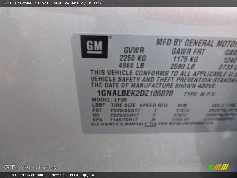 Silver Ice Metallic / Jet Black 2013 Chevrolet Equinox LS