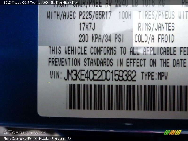 Sky Blue Mica / Black 2013 Mazda CX-5 Touring AWD