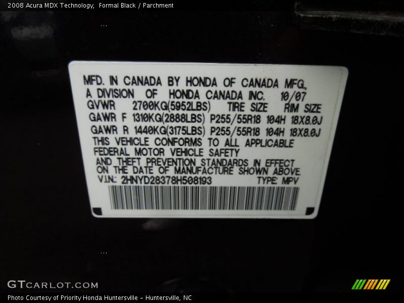 Formal Black / Parchment 2008 Acura MDX Technology