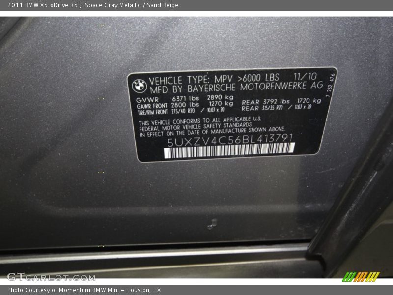 Space Gray Metallic / Sand Beige 2011 BMW X5 xDrive 35i