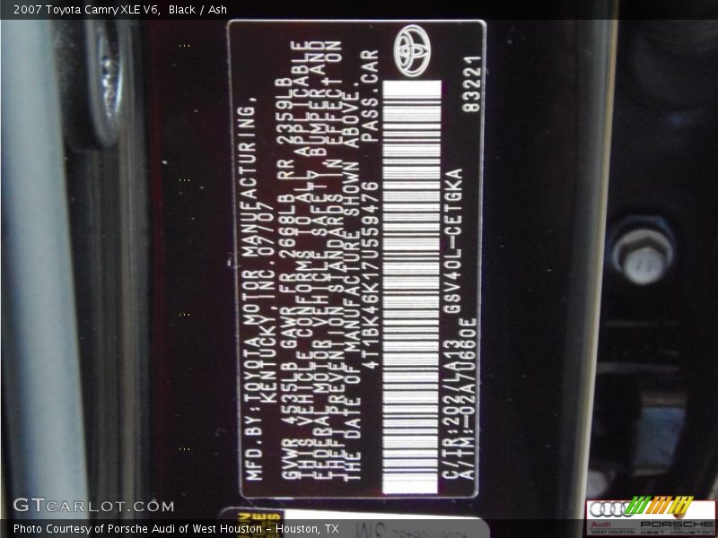 Black / Ash 2007 Toyota Camry XLE V6