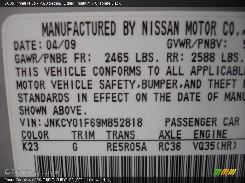 Liquid Platinum / Graphite Black 2009 Infiniti M 35x AWD Sedan