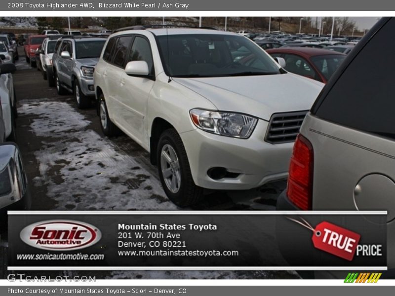 Blizzard White Pearl / Ash Gray 2008 Toyota Highlander 4WD