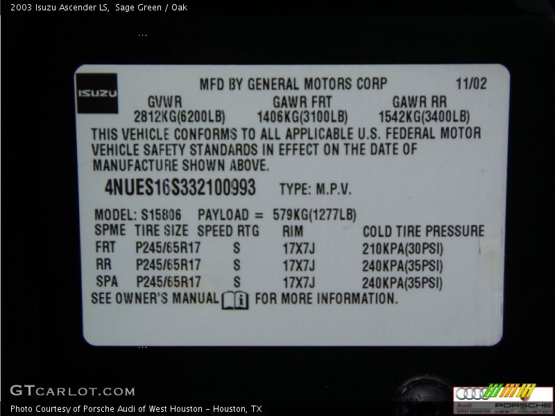 Sage Green / Oak 2003 Isuzu Ascender LS