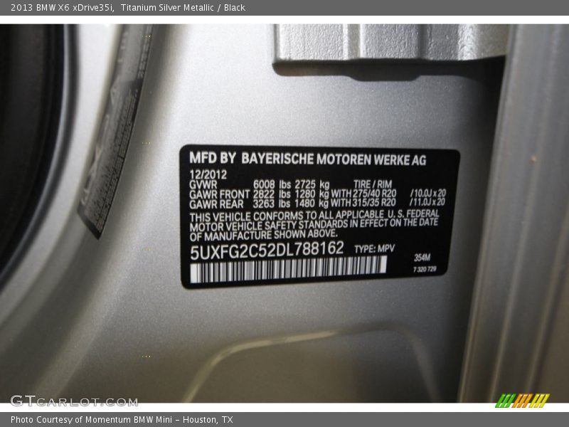 2013 X6 xDrive35i Titanium Silver Metallic Color Code 354