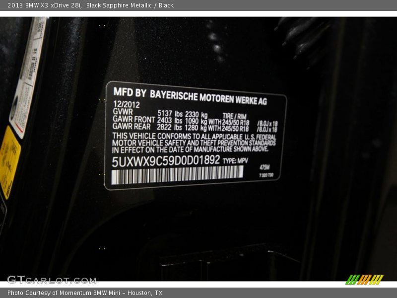 Black Sapphire Metallic / Black 2013 BMW X3 xDrive 28i