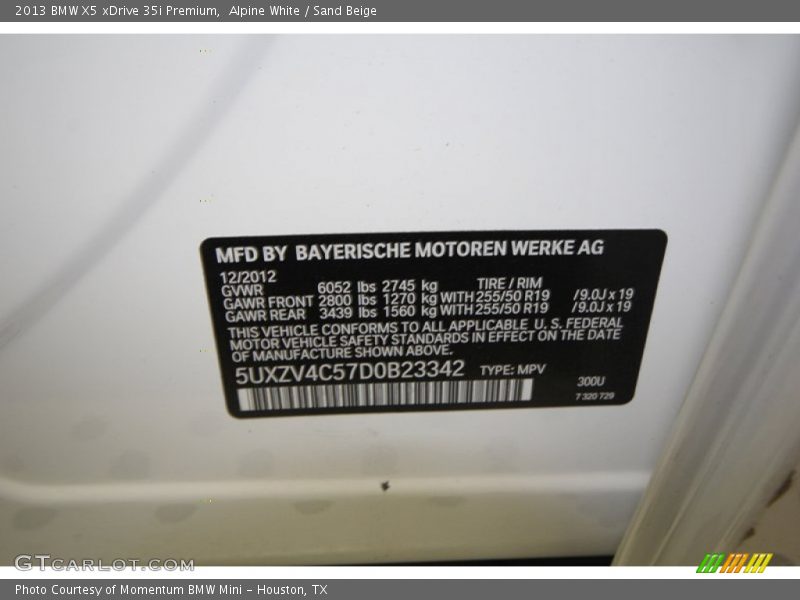 Alpine White / Sand Beige 2013 BMW X5 xDrive 35i Premium