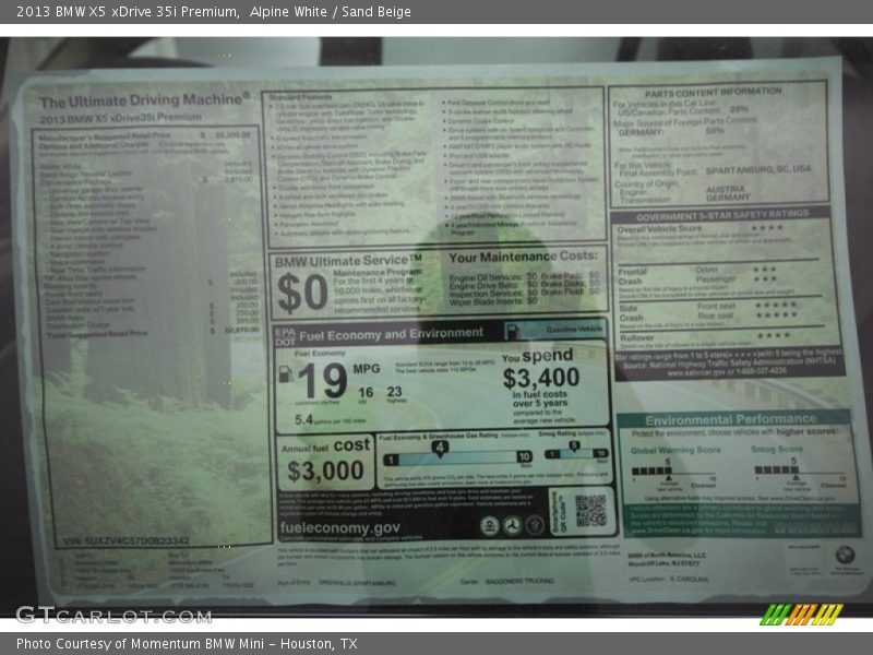 Alpine White / Sand Beige 2013 BMW X5 xDrive 35i Premium