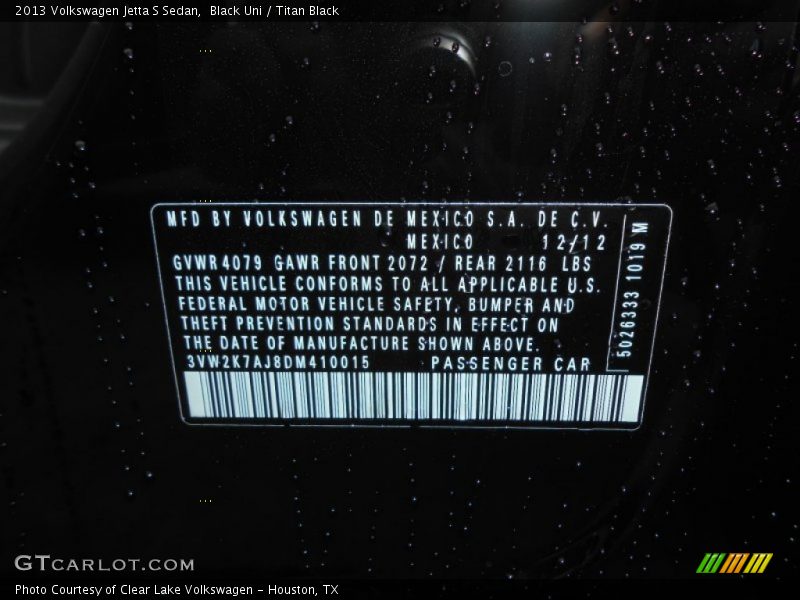 Black Uni / Titan Black 2013 Volkswagen Jetta S Sedan