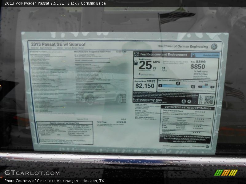 Black / Cornsilk Beige 2013 Volkswagen Passat 2.5L SE