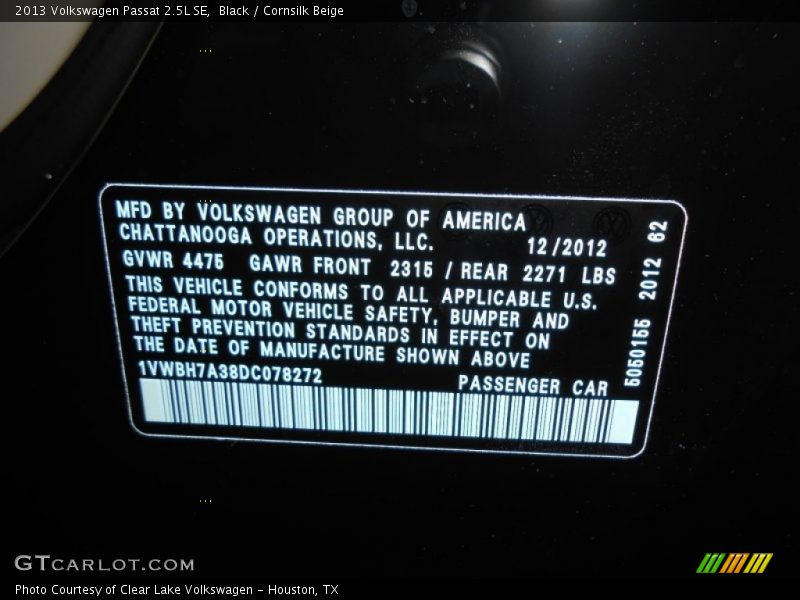 Black / Cornsilk Beige 2013 Volkswagen Passat 2.5L SE
