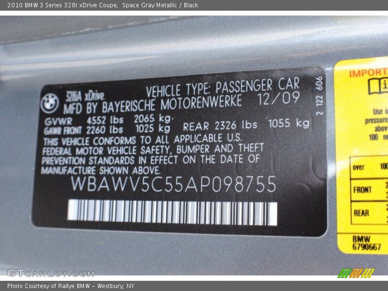Space Gray Metallic / Black 2010 BMW 3 Series 328i xDrive Coupe
