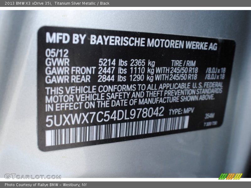 Titanium Silver Metallic / Black 2013 BMW X3 xDrive 35i