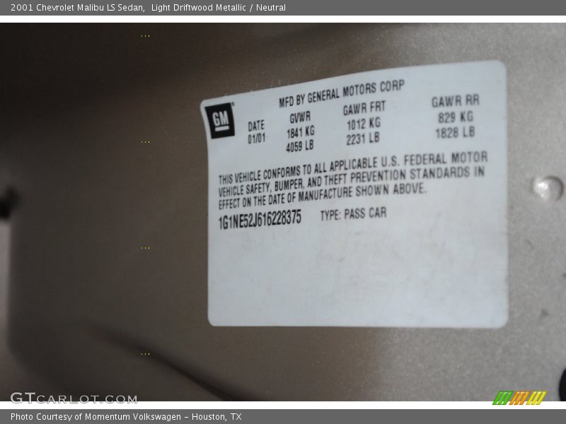 Light Driftwood Metallic / Neutral 2001 Chevrolet Malibu LS Sedan