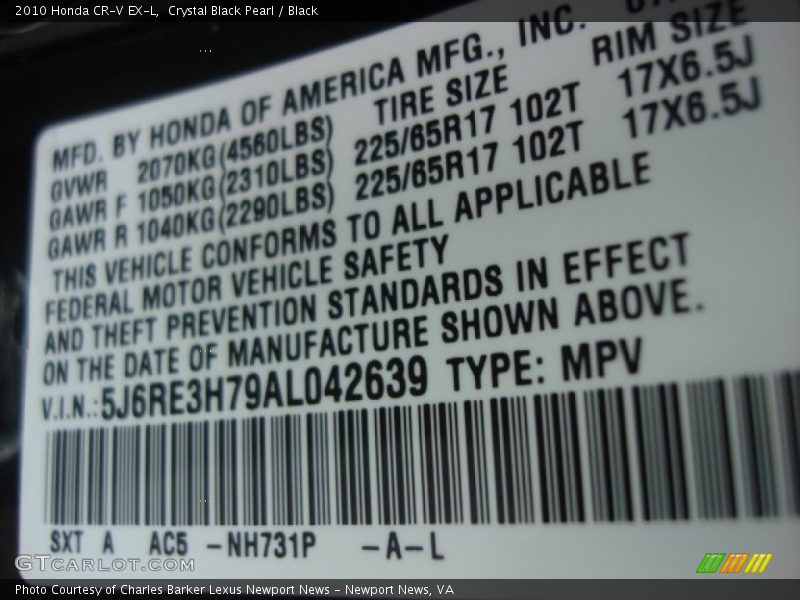 Crystal Black Pearl / Black 2010 Honda CR-V EX-L