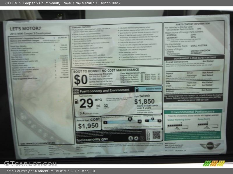  2013 Cooper S Countryman Window Sticker