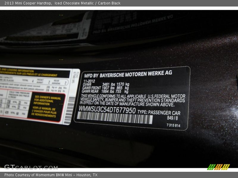 Iced Chocolate Metallic / Carbon Black 2013 Mini Cooper Hardtop