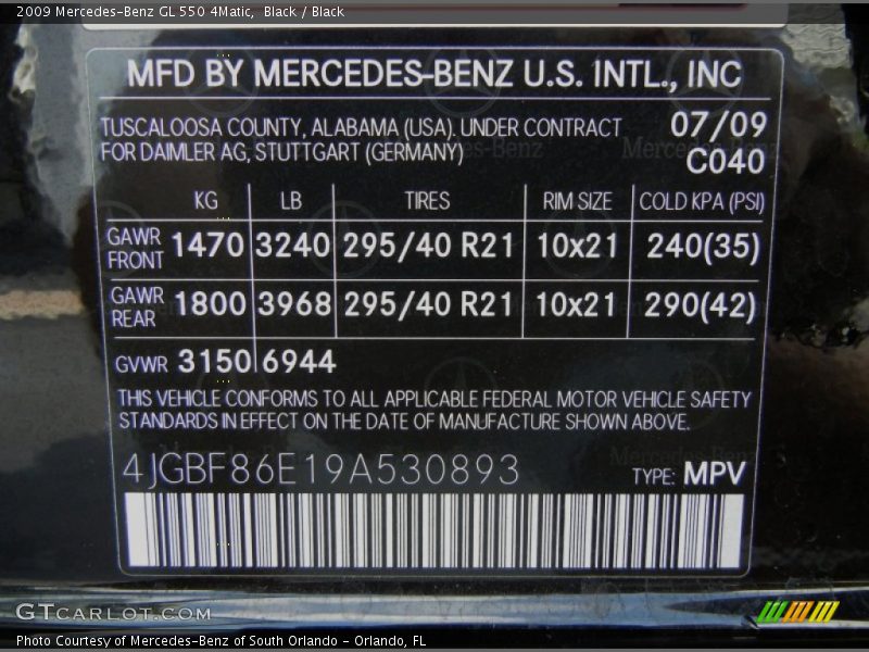 Black / Black 2009 Mercedes-Benz GL 550 4Matic