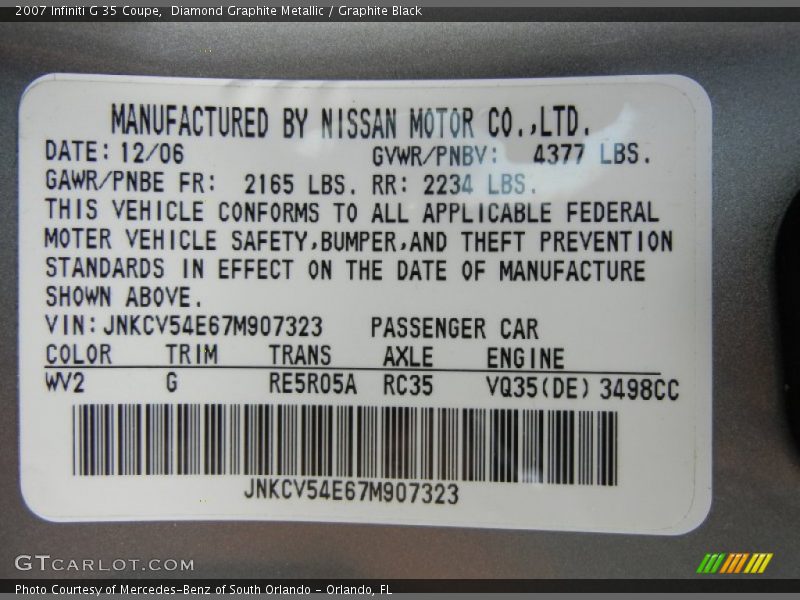 Diamond Graphite Metallic / Graphite Black 2007 Infiniti G 35 Coupe