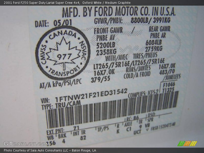 Oxford White / Medium Graphite 2001 Ford F250 Super Duty Lariat Super Crew 4x4
