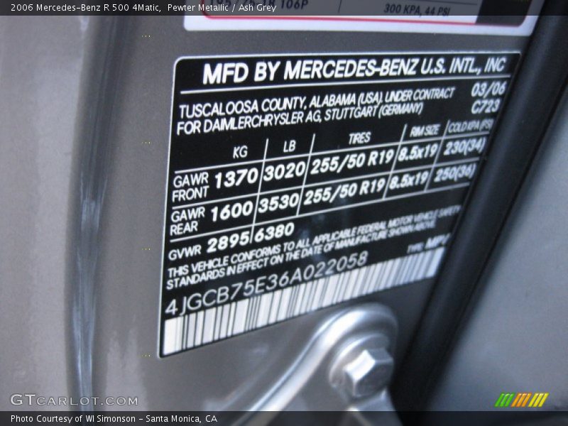 Pewter Metallic / Ash Grey 2006 Mercedes-Benz R 500 4Matic