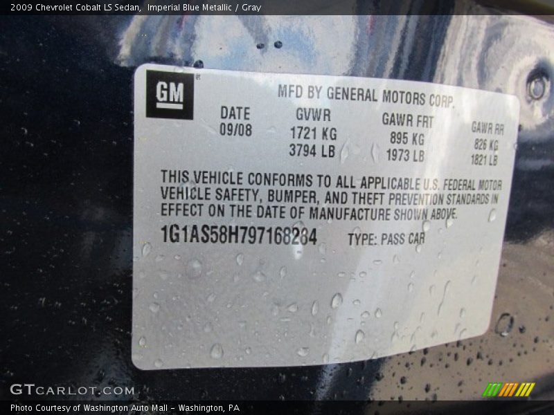 Imperial Blue Metallic / Gray 2009 Chevrolet Cobalt LS Sedan