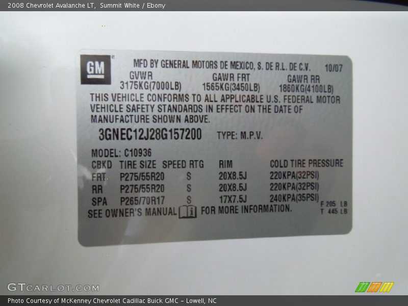 Summit White / Ebony 2008 Chevrolet Avalanche LT
