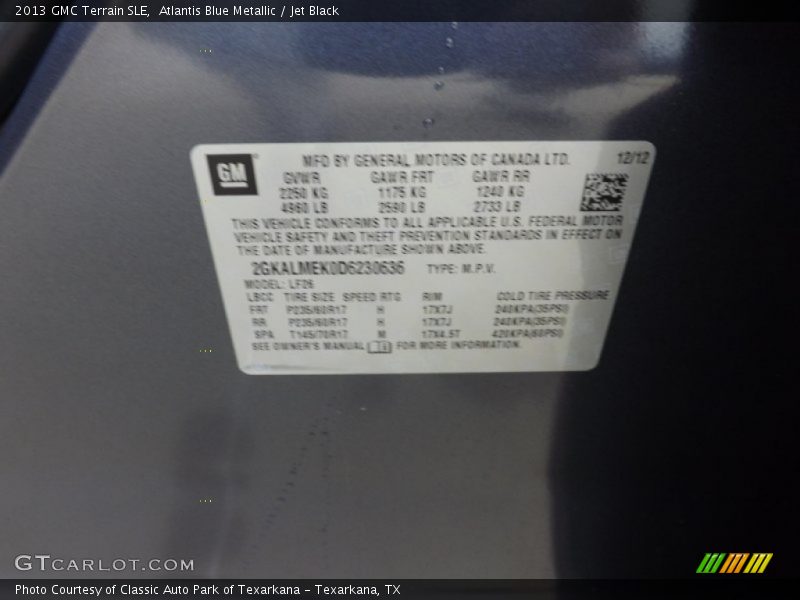 Atlantis Blue Metallic / Jet Black 2013 GMC Terrain SLE