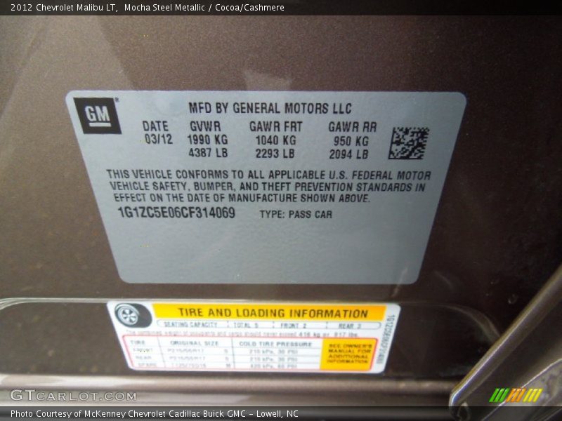 Mocha Steel Metallic / Cocoa/Cashmere 2012 Chevrolet Malibu LT