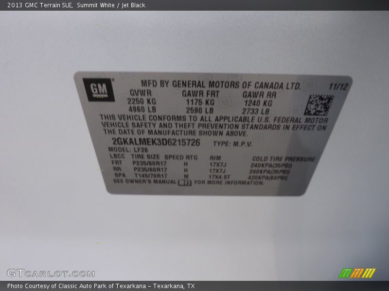 Summit White / Jet Black 2013 GMC Terrain SLE