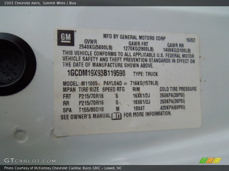 Summit White / Blue 2003 Chevrolet Astro