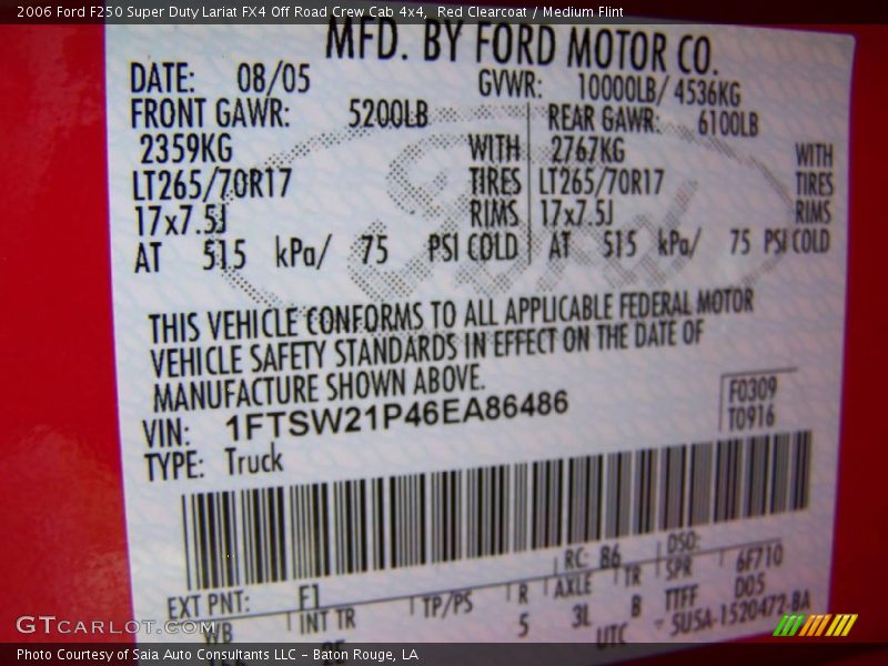 Red Clearcoat / Medium Flint 2006 Ford F250 Super Duty Lariat FX4 Off Road Crew Cab 4x4