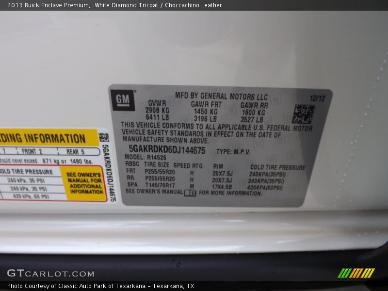 White Diamond Tricoat / Choccachino Leather 2013 Buick Enclave Premium