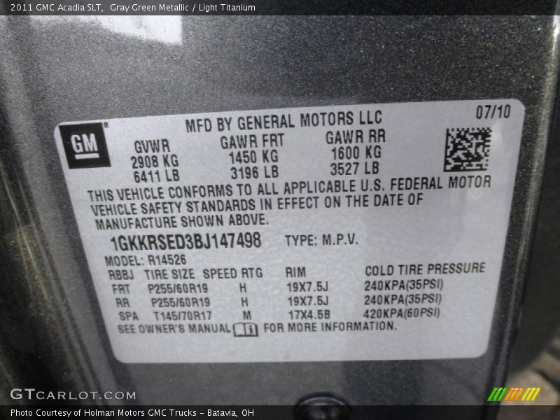 Gray Green Metallic / Light Titanium 2011 GMC Acadia SLT