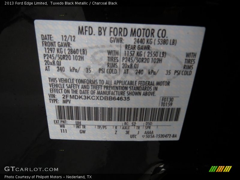 Tuxedo Black Metallic / Charcoal Black 2013 Ford Edge Limited
