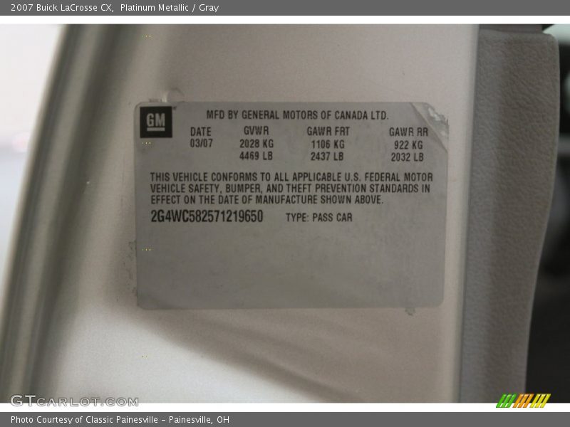 Platinum Metallic / Gray 2007 Buick LaCrosse CX