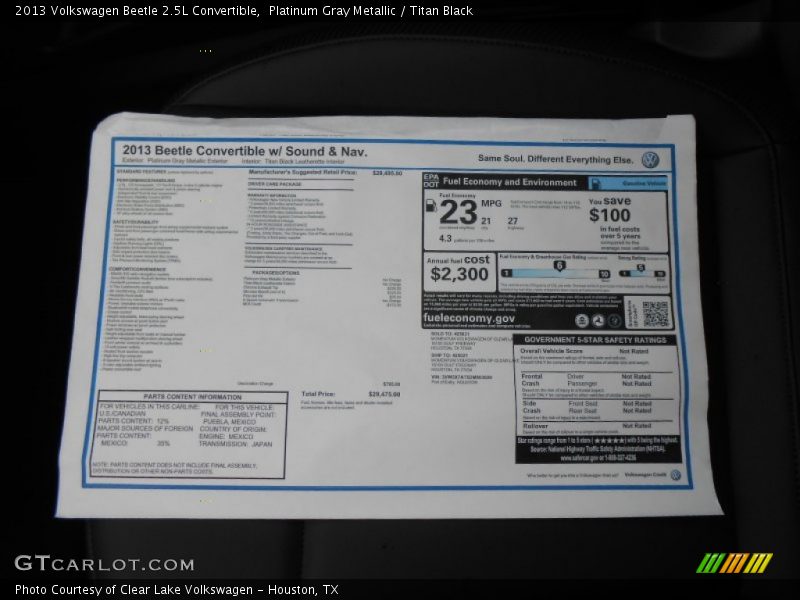  2013 Beetle 2.5L Convertible Window Sticker