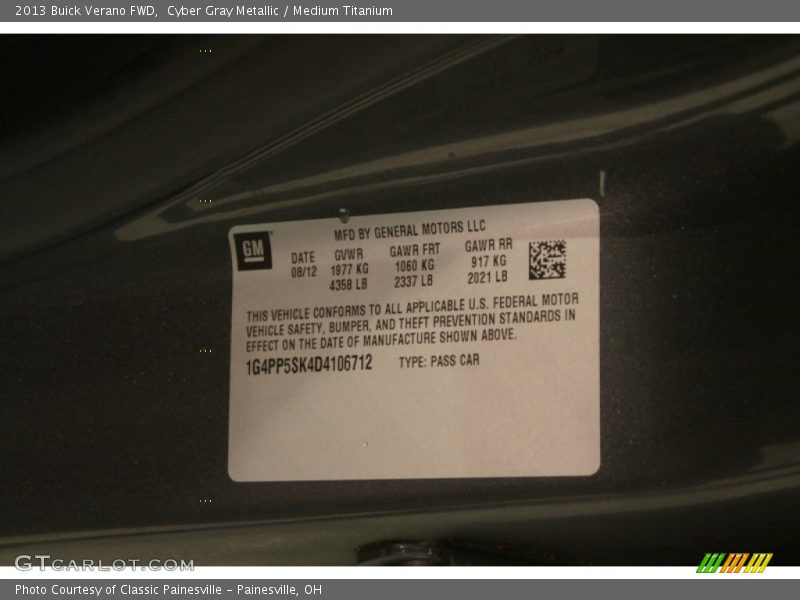 Cyber Gray Metallic / Medium Titanium 2013 Buick Verano FWD