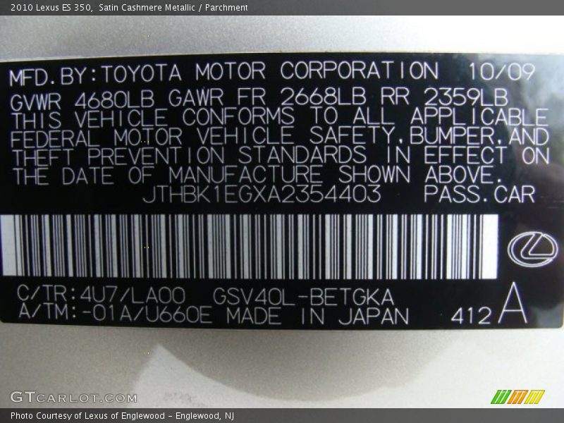 Satin Cashmere Metallic / Parchment 2010 Lexus ES 350