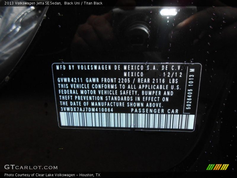 Black Uni / Titan Black 2013 Volkswagen Jetta SE Sedan