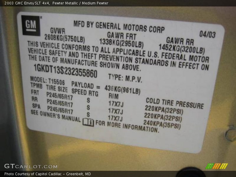 Pewter Metallic / Medium Pewter 2003 GMC Envoy SLT 4x4