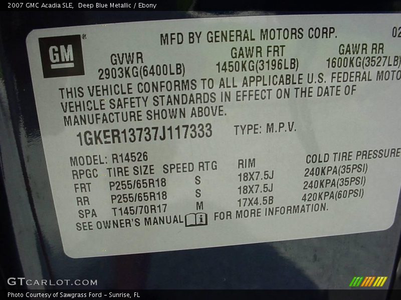 Deep Blue Metallic / Ebony 2007 GMC Acadia SLE