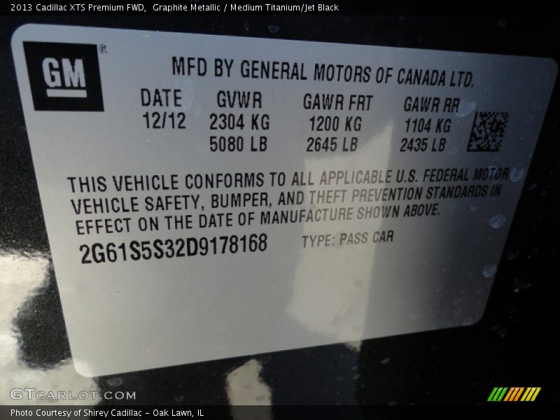 Graphite Metallic / Medium Titanium/Jet Black 2013 Cadillac XTS Premium FWD