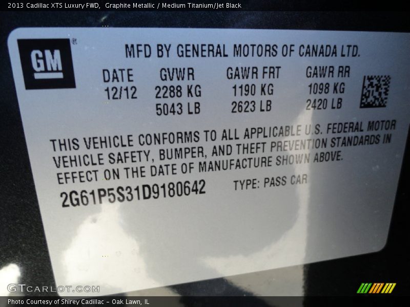 Graphite Metallic / Medium Titanium/Jet Black 2013 Cadillac XTS Luxury FWD