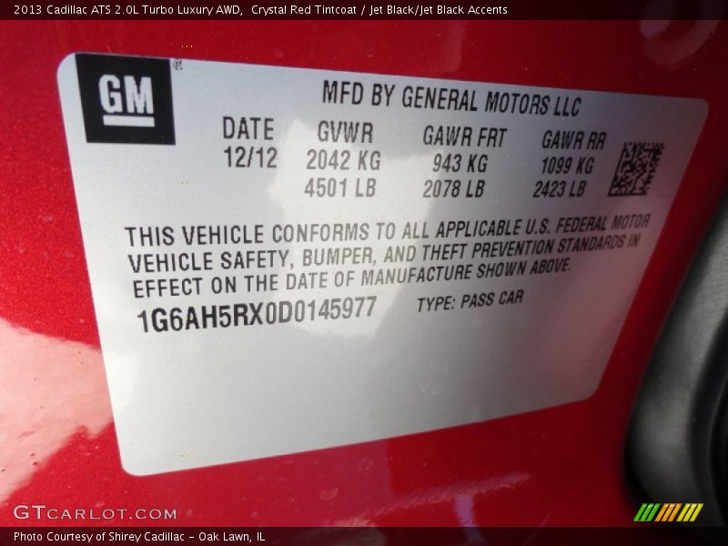 Crystal Red Tintcoat / Jet Black/Jet Black Accents 2013 Cadillac ATS 2.0L Turbo Luxury AWD