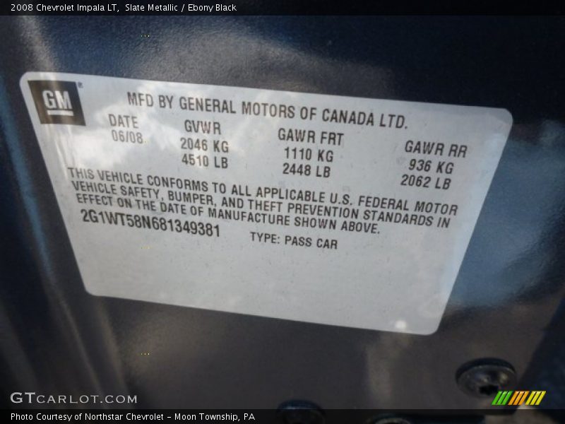 Slate Metallic / Ebony Black 2008 Chevrolet Impala LT