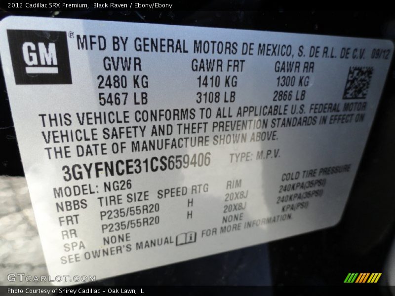 Black Raven / Ebony/Ebony 2012 Cadillac SRX Premium