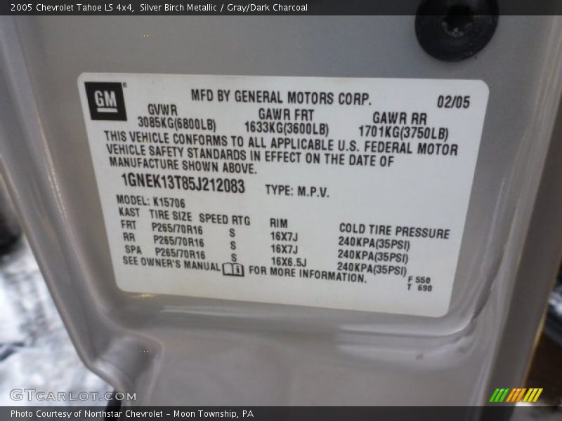 Silver Birch Metallic / Gray/Dark Charcoal 2005 Chevrolet Tahoe LS 4x4